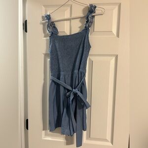 Smocked Ruffle Strap Blue Sundress with Tie Waist